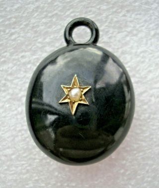 Lovely Antique Victorian Black Vulcanite Pendant With Gold Star & Locket Back