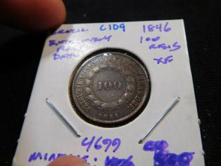 C109 Brazil 1846 100 Reis Xf Extremely Rare Date Mintage:4699