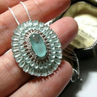 Sterling SILVER Real Aqua Chalcedony Topaz Gem Stone Pendant NECKLACE 2