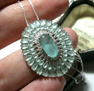 Sterling SILVER Real Aqua Chalcedony Topaz Gem Stone Pendant NECKLACE 3
