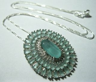 Sterling SILVER Real Aqua Chalcedony Topaz Gem Stone Pendant NECKLACE 6