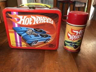 Vintage 1969 Hot Wheels Mattel Metal Lunch Box And Thermos