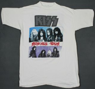 Kiss Vintage 1992 Revenge Tour Shirt Large White Single Stitched 90 