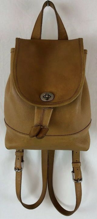 Vintage Classic Coach Bag Brown Camel Leather Backpack Drawstring Purse 9960