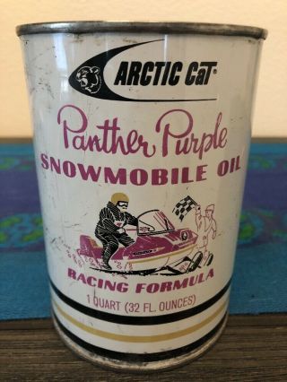 Full Nos Vintage Arctic Cat Metal Oil Can Artic Panther Purple Snowmobile Racing
