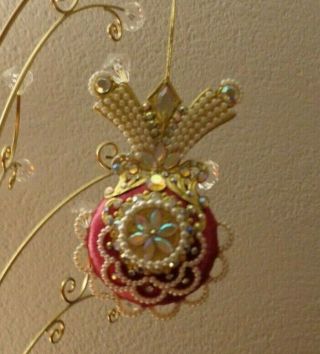 June Zimonick Vintage Beaded Ornament Rare Fuchsia Disc AB Swarovski Stones 5