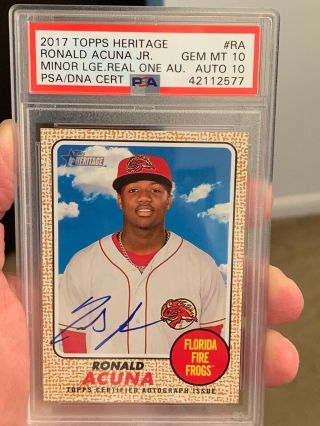 Ronald Acuna Jr.  2017 Topps Heritage Minor League Real One Auto 10/10 Rare