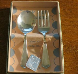 Vintage Webster Tiny Tot Treasures Sterling Baby Fork & Spoon In Orig Box