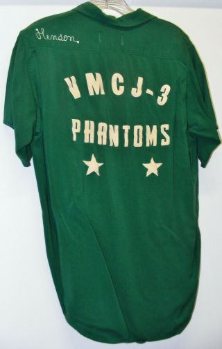 Vtg 1960/70s Usmc Vmcj - 3 Phantoms Bowling Shirt Rockabilly Marines Bill Size M