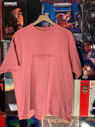 Vintage Guess Usa 90s T Shirt Rare Salmon Color Size Large/xl Embroidered