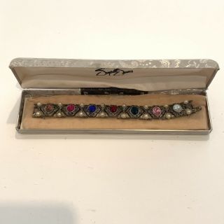 Gorgeous Vintage Suzanne Somers Color Crystal Bracelet With Pearl Accent