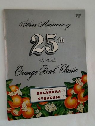 Vintage 1959 Syracuse Vs Oklahoma Sooners Orange Bowl Football Program Rare