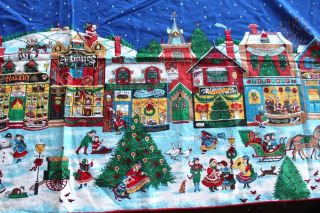 Christmas In A Victorian Village Vintage Print Tablecloth Toy Store 110x55