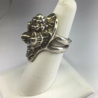 Vintage Handmade Sterling Silver 3/d Conch Seashell Double Band Ring Size 6 R107