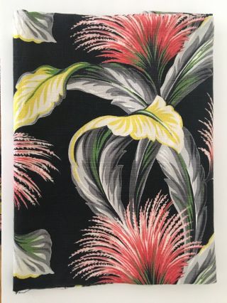 Vtg Zomba Black Tropical Barkcloth Curtain Panel Fabric 86” X 46”