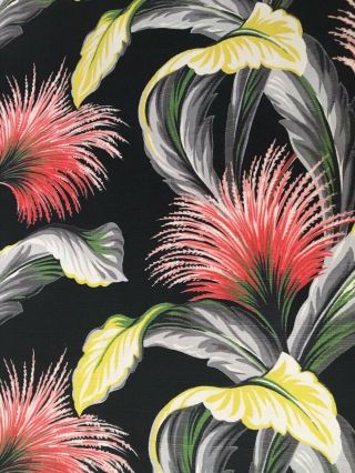 Vtg Zomba Black Tropical BARKCLOTH Curtain Panel Fabric 86” x 46” 3