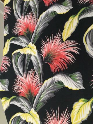 Vtg Zomba Black Tropical BARKCLOTH Curtain Panel Fabric 86” x 46” 4