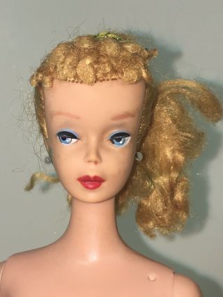 Vintage 1960 Number 3 Barbie Doll; Blonde Ponytail,  Blue Eyeshadow,