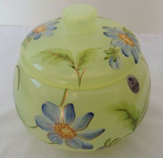 Vintage Fenton Art Glass Dahlias On Topaz Opalescent Box Limited Edition
