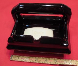 Vintage Glossy Rich Black Ceramic Soap Dish With Grab Bar Criteria 1950 