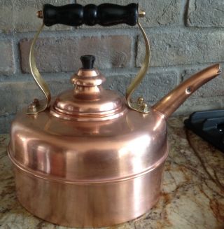 Vintage Simplex Whistling Copper Tea Kettle,  Brass & Wood Handle Pre Owwned 4