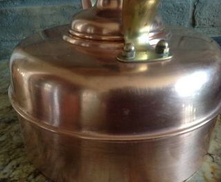 Vintage Simplex Whistling Copper Tea Kettle,  Brass & Wood Handle Pre Owwned 5