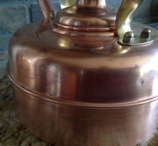 Vintage Simplex Whistling Copper Tea Kettle,  Brass & Wood Handle Pre Owwned 6