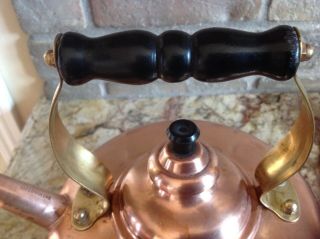 Vintage Simplex Whistling Copper Tea Kettle,  Brass & Wood Handle Pre Owwned 7