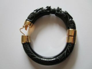 Vintage Chinese ? Japanese Carving Dragon Head 14k Gold Clasp Bracelet Sculpture