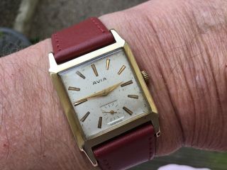 Rare Vintage 9ct Gold Square Avia King Mans Watch