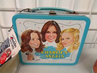 VINTAGE 1978 ALADDIN CHARLIES ANGELS METAL LUNCHBOX COMPLETE THERMOS TAG 2