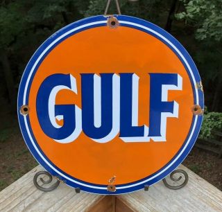 Vintage Gulf Gasoline Porcelain Sign,  Service Station,  Gas,  Oil