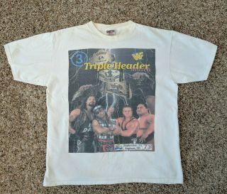 Vintage Wwf In Your House Triple Header Shirt Wwe Owen Yoko Hbk Diesel L 1995