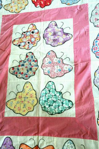 Vintage Applique Butterfly Quilt Top Hand Work 2