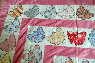 Vintage Applique Butterfly Quilt Top Hand Work 4