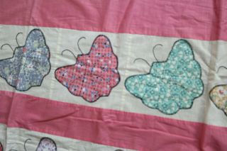 Vintage Applique Butterfly Quilt Top Hand Work 7