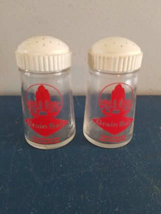 (vtg) 1960s Grain Belt Beer Glass Salt & Pepper Shakers Bar Man Cave Game Room