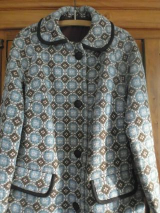 Vintage Welsh Tapestry Wool Trefriw Mill Coat & Matching Bag Sz 12 - 14