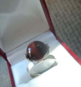 Israel Stg Silver Modernist Abstract Tigers Eye Ring Adjustable Size - N And O