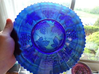 RARE NORTHWOOD CARNIVAL GLASS ELECTRIC BLUE GRAPE CABLE STIPPLED VARIANT PLATE 4