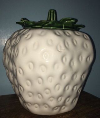 Vintage Mccoy Strawberry Cookie Jar With Lid 263 White