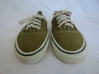 VINTAGE OLIVE GREEN VANS DECK SHOES MADE IN USA EARLY 80 ' S W/ RUBBER INSOLES 2