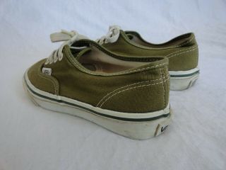 VINTAGE OLIVE GREEN VANS DECK SHOES MADE IN USA EARLY 80 ' S W/ RUBBER INSOLES 3