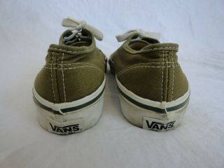 VINTAGE OLIVE GREEN VANS DECK SHOES MADE IN USA EARLY 80 ' S W/ RUBBER INSOLES 4