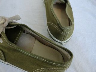 VINTAGE OLIVE GREEN VANS DECK SHOES MADE IN USA EARLY 80 ' S W/ RUBBER INSOLES 5