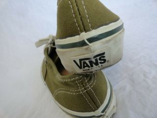 VINTAGE OLIVE GREEN VANS DECK SHOES MADE IN USA EARLY 80 ' S W/ RUBBER INSOLES 6
