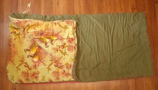 Vintage Coleman Flannel Sleeping Bag Green Tent Ducks Camping Blanket Cover