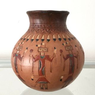 Vintage Navajo Native American Art Pottery Yei Vase Ken And Irene White Arizona