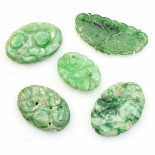 Vintage Carved Green Jade Loose Set Of 5 5.  2 Grams