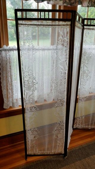 3 Panel Folding Privacy Country Antique Vintage Wood Room Screen Divider lace 4